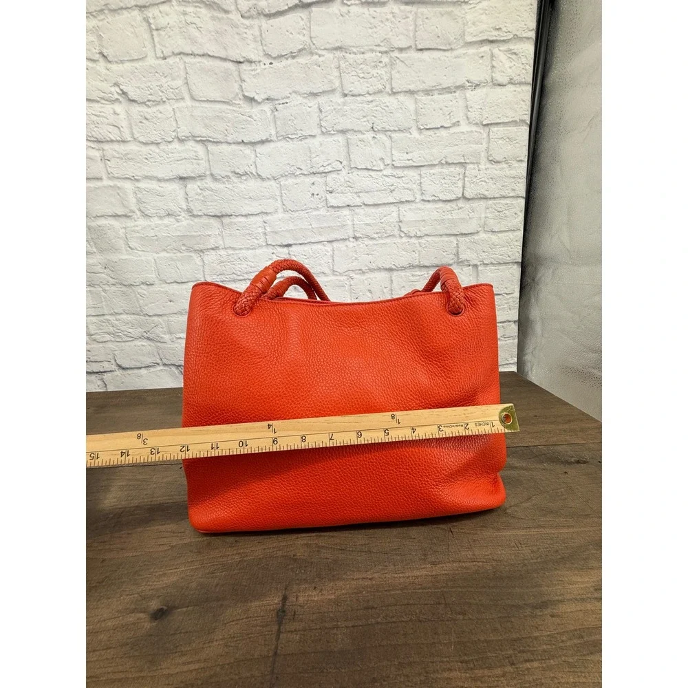 Tory Burch Taylor Tote Bag Coral Red Pebbled Leather Purse Tassel Dust Bag